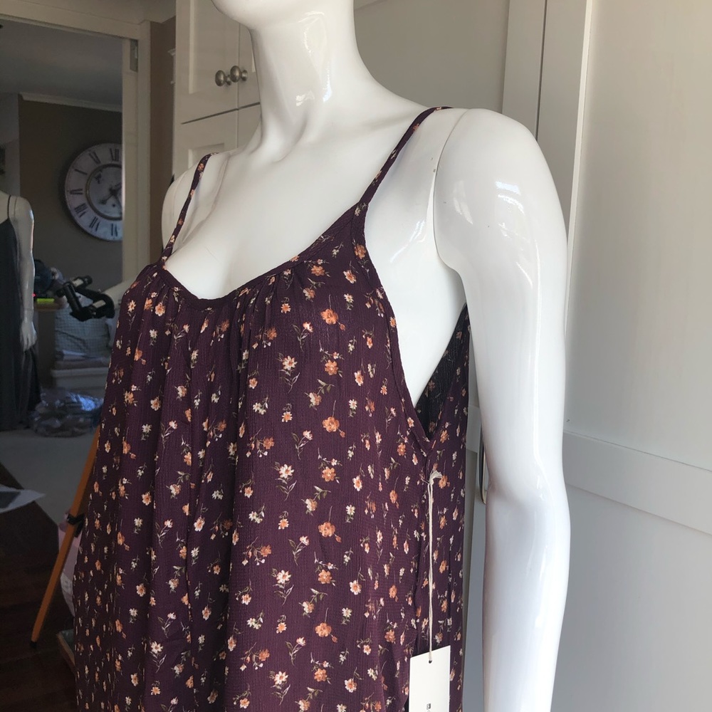 Plum floral scoop neck cropped romper jumpsuit